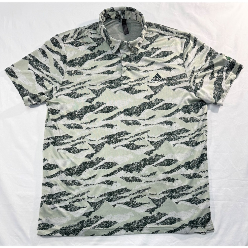 Adidas Golf The Biltmore Polo Shirt Mens Large Green Tiger Stripe Camo Golfing